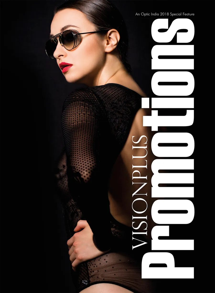 Two-page magazine spread pairing a woman in a floral headscarf and round sunglasses with a crouching figure in black cat-eye sunglasses and feathered wings.