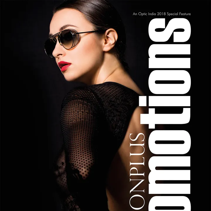 Editorials project cover — woman in profile wearing patterned sunglasses, red lipstick, and a black lace outfit against a dark background.